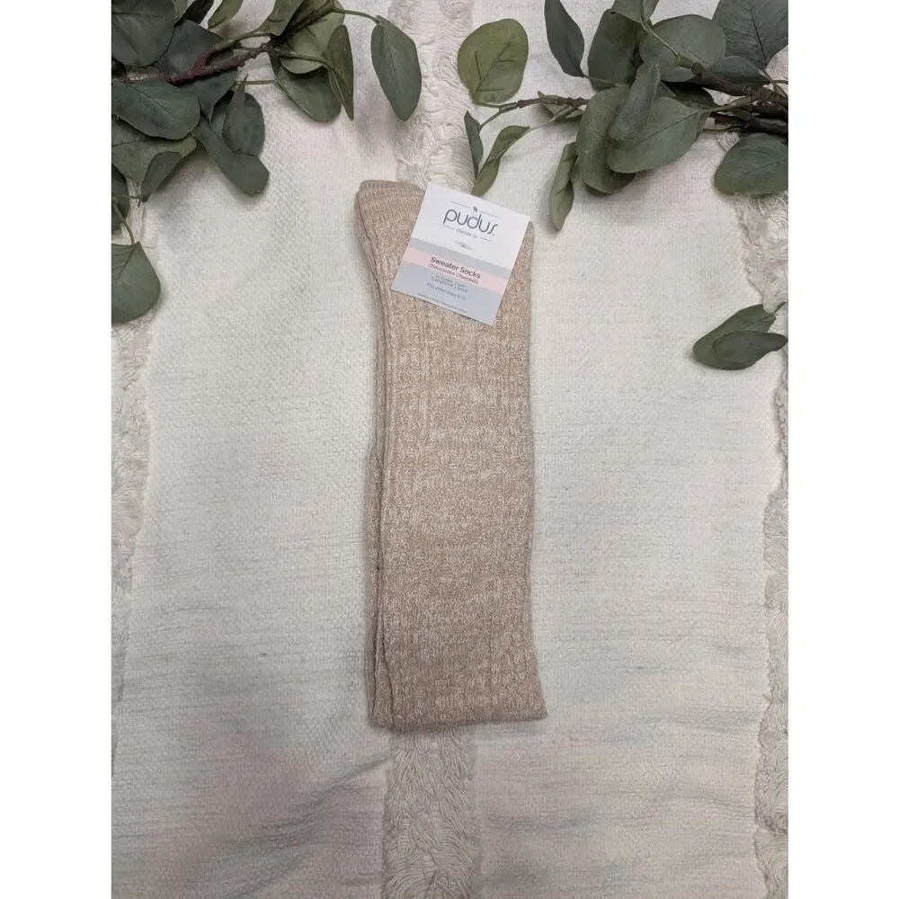 Pudus Over The Knee Socks in Beige
